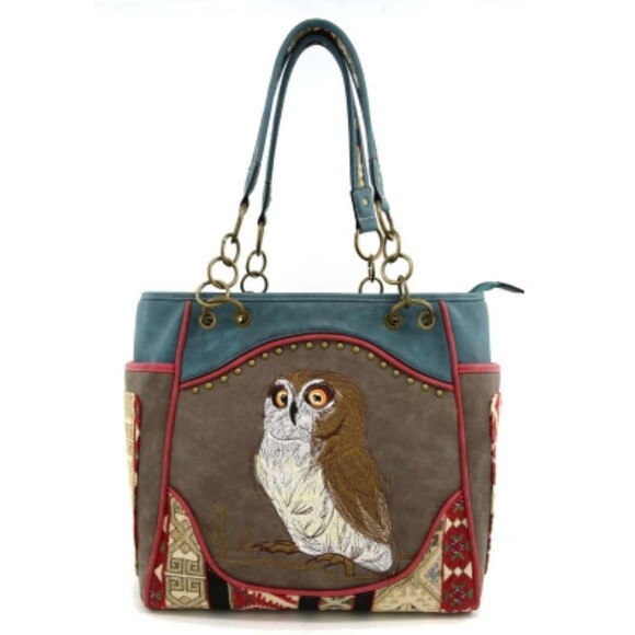 Classic Western Owl Embroidered Women Tote Travel Handbag Shoulder Bag - Picture 2 of 2